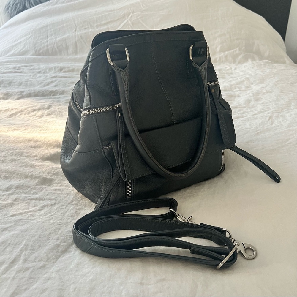 THE DAY & MOOD HANNAH BAG leather Anthropologie dual Handle removable strap Grey